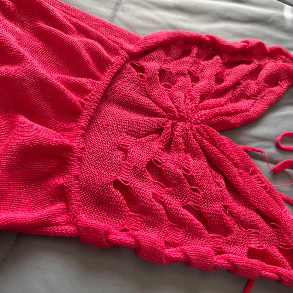 Unbranded Knit Halter Dress Women Small Pink Good Y2K Ruffle Butterfly Bodice - Picture 4 of 6